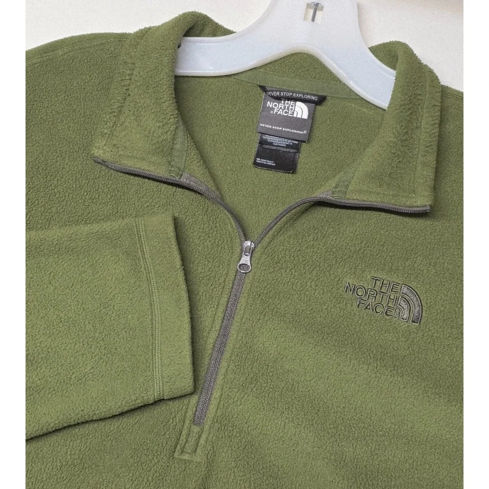 The North‎ Face Fleece Pullover Mens Large Green TKA 100 Quarter Zip Mock Neck